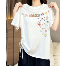批发220g纯棉 螺纹领口 +后包边 印花 抽绳白色短袖<b class='q'>T</b><b class='q'>恤</b>女