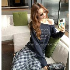 批发新款设计感字母印花长袖T恤+松紧腰格子半身裙+腰带3件套