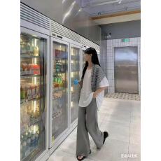 批发新款学院风<b class='q'>中长款</b>慵懒V领T恤+条纹披肩+松紧腰休闲<b class='q'>裤</b>套<b class='q'>装</b>