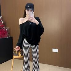 批发新款蝙蝠袖斜肩一<b class='q'>字</b>领上衣+条纹喇叭<b class='q'>裤</b><b class='q'>抽</b>绳系带休闲<b class='q'>裤</b>套装