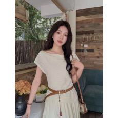 批发新款韩版时尚<b class='q'>不规则</b>斜肩短袖上衣+松紧腰<b class='q'>半身裙</b>+腰带3件套