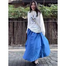 批发新款早春季慵懒松弛感印花长袖T恤+松紧腰<b class='q'>不规则</b><b class='q'>半身裙</b>套装