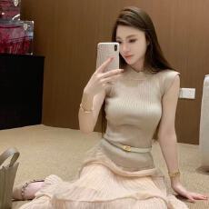 批发新款法式<b class='q'>气质</b>修身半高领针织衫+松紧腰褶皱半身裙+腰带3件套