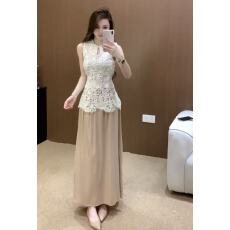 批发新款法式温柔风镂空<b class='q'>蕾丝</b>背心上衣+高级感优雅气质半裙两件套