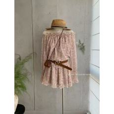 批发新款度假感一字领印花<b class='q'>雪纺</b>松紧上衣+松紧腰腰果花短裙套装