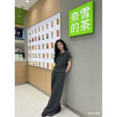 批发新款时尚简约<b class='q'>气质</b>时尚显瘦斜肩飘带上衣+松紧腰阔腿<b class='q'>裤</b><b class='q'>套装</b>