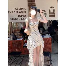 批发新款<b class='q'>高级</b>感收腰显瘦不规则气质波点连衣裙