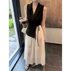 批发新款时尚系带收腰显瘦气质假两件无袖<b class='q'>西装</b>连衣裙