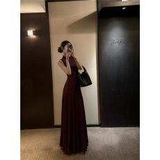批发新款韩版时尚同款修身反车半高领显瘦露背<b class='q'>长裙</b>大摆裙