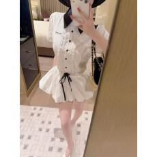 批发新款学院风时尚撞色polo领收腰抽绳<b class='q'>连衣</b>裙+松紧腰短裤套<b class='q'>装</b>