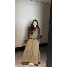 批发新款时尚气质百搭显瘦休闲无袖背心牛仔<b class='q'>连衣裙</b>+腰带两件套