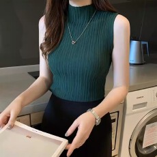 批发外穿女士冰丝吊带背心新款洋气半高领内搭打底<b class='q'>衫</b>无袖针织<b class='q'>衫</b>上衣潮