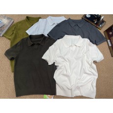 批发秋季新款老钱风轻奢翻领针织POLO衫<b class='q'>男</b>士休闲百搭半袖上衣