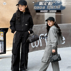 批发女<b class='q'>童</b><b class='q'>休闲</b>运动服<b class='q'>套装</b>2026年春秋新款中大<b class='q'>童</b>连帽外套工<b class='q'>装裤</b>两件套潮