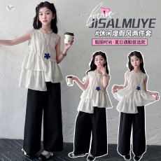 批发女<b class='q'>童</b><b class='q'>海边</b>度<b class='q'>假</b>风2026年<b class='q'>夏</b>新款中大<b class='q'>童</b>无袖花边背心防蚊裤两件套<b class='q'>夏</b>装