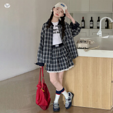 批发女<b class='q'>童</b><b class='q'>春夏</b><b class='q'>装</b>2026新款中大<b class='q'>童</b>韩系格纹拼色衬衫蕾丝花边裙两件套时髦