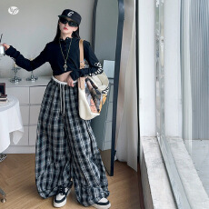 女童美式嘻哈套装2026年春季新款中大儿童字母袖帽衫格子裤两件套