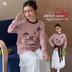 批发<b class='q'>女童</b>春<b class='q'>夏</b><b class='q'>套装</b>2026年新款条纹小狗T恤蕾丝花边蛋糕裙中大童两件套