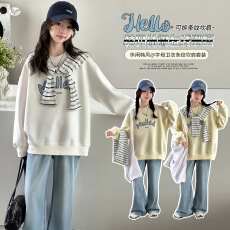 批发条纹披肩卫衣春套装<b class='q'>女</b><b class='q'>童</b>2026新款休闲字母上衣牛仔裤中大童两件套