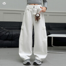批发<b class='q'>女童</b>休闲<b class='q'>棉</b>布裤20206年春季新款白色阔腿裤中大童韩系直筒裤长裤