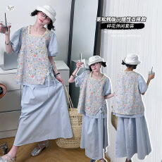 批发女童森系半身裙套装2026年<b class='q'>夏</b>季新款碎花方领T恤A字裙中大童公主裙