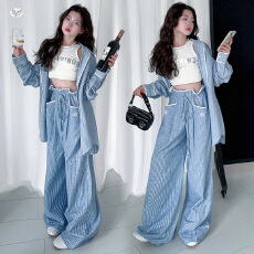 女童春夏套装2026年新款慵懒风中大童格子衬衫阔腿裤撞色两件套潮