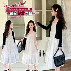 批发<b class='q'>女</b><b class='q'>童</b>气质连衣裙夏装2026新款中大童防晒衫花边吊带裙海边沙滩长裙