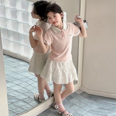 批发<b class='q'>女</b><b class='q'>童</b>甜美套装2026年夏季新款中大童假两件POLO衫半身裙<b class='q'>夏装</b>两件套