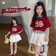 批发<b class='q'>女</b><b class='q'>童</b><b class='q'>假两</b><b class='q'>件</b>polo衫套装2026夏款中<b class='q'>大</b><b class='q'>童</b>撞色T恤拼接半身裙短裙韩系