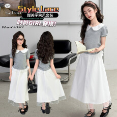 批发<b class='q'>女童</b>韩系<b class='q'>连衣裙</b>2026夏款中大童娃娃衫花边上衣网纱波点裙半身长裙