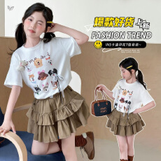 批发女<b class='q'>童</b><b class='q'>2026</b><b class='q'>夏</b>新款韩系中<b class='q'>大</b><b class='q'>童</b>卡通印花T恤半身裙蛋糕裙可爱短袖短裙