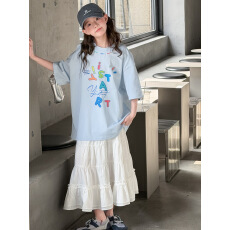 批发<b class='q'>女童</b>甜美<b class='q'>套</b>装2026夏款中大童印花大T半身裙套装宽松短袖上衣长裙
