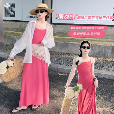 女童吊带裙套装2026夏新款中大童轻薄长袖防晒衣连衣裙海边沙滩裙