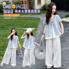 批发<b class='q'>女</b>童<b class='q'>夏</b>装<b class='q'>套装</b>2026新款<b class='q'>女</b>大童夏季超好看假两件娃娃衫阔腿裤<b class='q'>两件</b>套