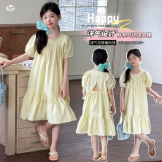 批发<b class='q'>女童</b>甜美<b class='q'>连衣</b><b class='q'>裙</b>2026夏季新款中大童泡泡袖公主<b class='q'>裙</b>露背中长<b class='q'>裙</b>A<b class='q'>字</b><b class='q'>裙</b>