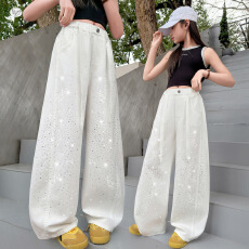 批发<b class='q'>女童</b>满天<b class='q'>星</b>烫钻弯刀裤2026夏新款中大童休闲阔腿裤薄款防蚊裤长裤