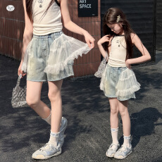 批发女童2026年夏季新款韩版<b class='q'>蕾丝</b>花边牛仔<b class='q'>短裤</b>大童轻薄女孩热裤学生潮