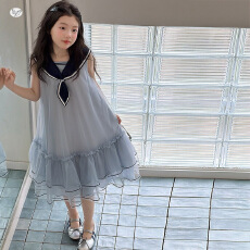 女童2026年夏季新款学院风连衣裙中大童韩版背心纱裙宽松直筒裙潮