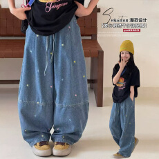 批发女童2026年夏季新款爱心刺绣牛仔裤中大童韩版阔腿裤女孩弯刀裤潮
