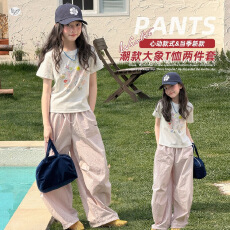 批发女童短袖T恤夏装2026新款洋气<b class='q'>儿童</b>女孩夏季洋气半袖圆领上衣t长<b class='q'>裤</b>