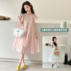 批发女童夏季连衣裙甜美清新飞袖蛋糕裙2026新款中大童洋气公主裙夏装