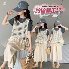 批发女童夏套装洋气时尚2026新款<b class='q'>儿童</b>休闲短袖阔腿<b class='q'>裤</b><b class='q'>两件套</b>女孩潮穿搭