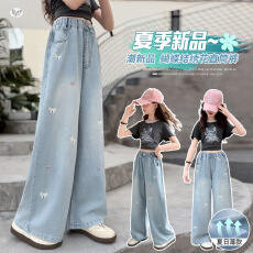 批发女童天丝<b class='q'>牛仔裤</b>子冰丝夏季新款防蚊裤长裤女孩大童休闲超好看薄款