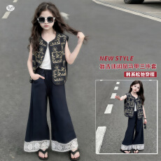 批发女童2026<b class='q'>春</b>夏季新款韩版潮范儿洋气设计感个性刺绣牛仔马甲背心