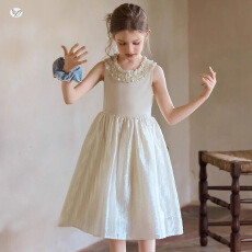 批发女童新款2026连衣裙夏季新款木耳边光泽公主礼服裙儿童凉感背心裙