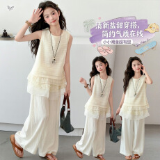 批发2026<b class='q'>夏</b>季新款儿童套装女童蕾丝边背心百搭女孩套装裤子两件套