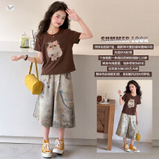 批发女童短袖T恤弯刀裤套装<b class='q'>夏</b>季2026新款儿童洋气时髦长裤女大童<b class='q'>夏</b>装