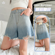 批发童装女童浅蓝牛仔短裤2026新款儿童中大童女孩夏季薄款宽松热裤潮