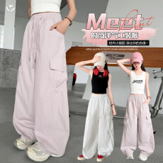 批发女童工装裤子冰丝夏季新款休闲大童初中生长裤防蚊薄款超好看速干