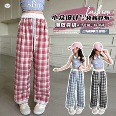 批发女童格子裤夏季薄款2026新款儿童夏装防蚊长裤直筒女大童春夏裤子